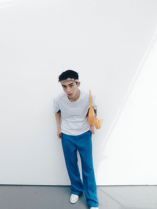 [emis] CHAIN STITCH T-SHIRT - MELANGE GRAY