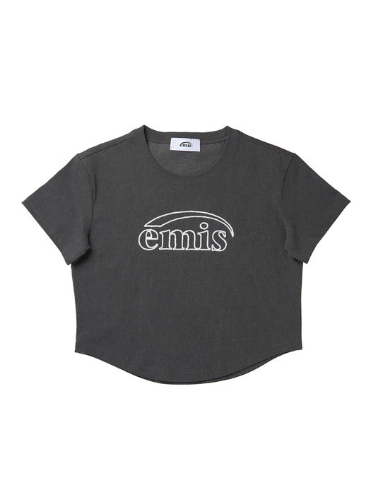 [emis] CROPPED CHAIN STITCH T-SHIRT - CHARCOAL