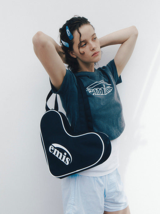 [emis] CROPPED CHAIN STITCH T-SHIRT - CHARCOAL