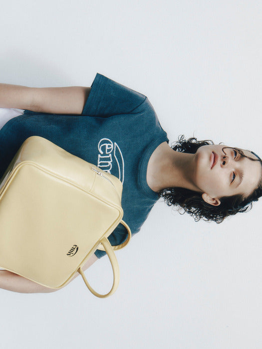 [emis] CROPPED CHAIN STITCH T-SHIRT - CHARCOAL