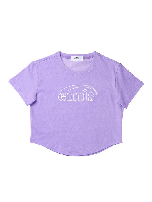 [emis] CROPPED CHAIN STITCH T-SHIRT - LIGHT PURPLE