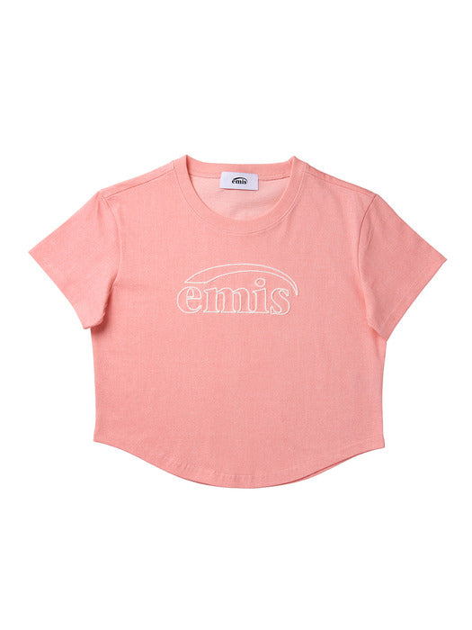 [emis] CROPPED CHAIN STITCH T-SHIRT - PINK