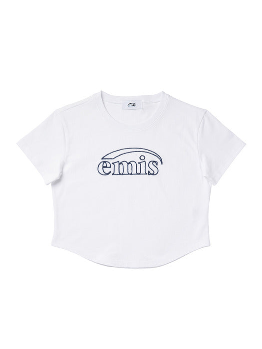 [emis] CROPPED CHAIN STITCH T-SHIRT - WHITE