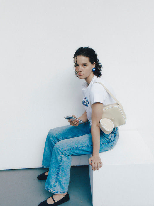 [emis] CROPPED CHAIN STITCH T-SHIRT - WHITE