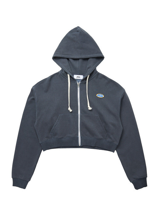 [emis] CROPPED MINI WAPPEN ZIP HOODIE - DARK NAVY