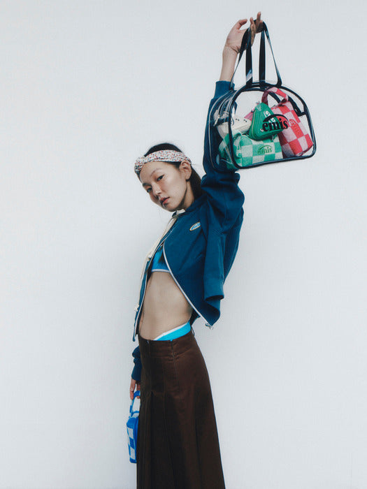 [emis] CROPPED MINI WAPPEN ZIP HOODIE - DARK NAVY