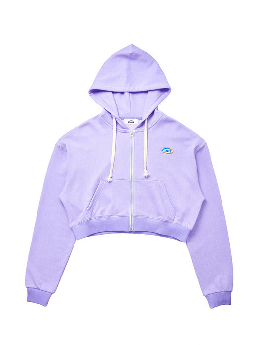 [emis] CROPPED MINI WAPPEN ZIP HOODIE - LIGHT PURPLE