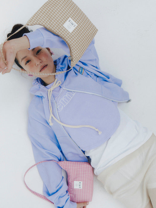 [emis] CROPPED MINI WAPPEN ZIP HOODIE - LIGHT PURPLE