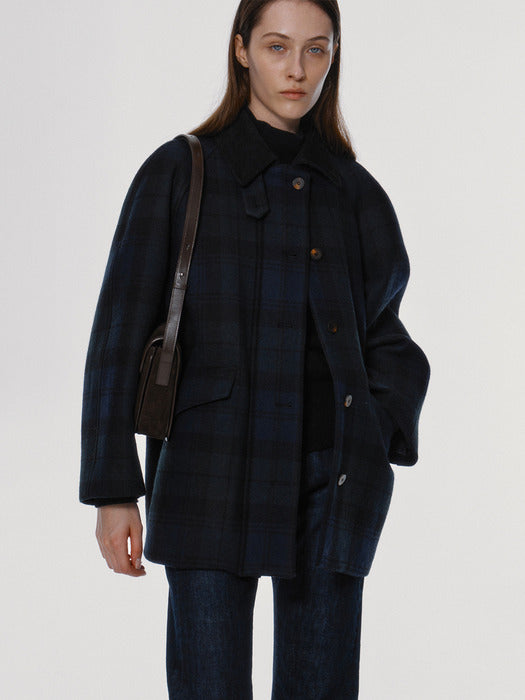 Cambridge half balmacaan coat (Green navy)