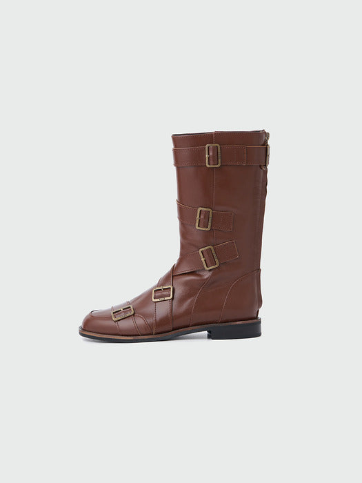 [EENK] Xenda Buckle Strap Boots - Brown
