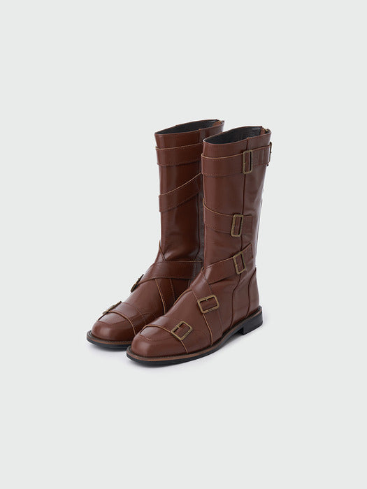 [EENK] Xenda Buckle Strap Boots - Brown