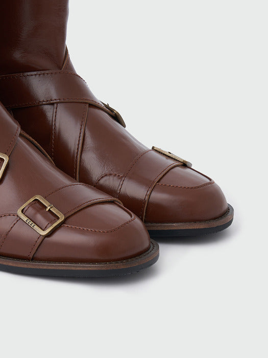 [EENK] Xenda Buckle Strap Boots - Brown