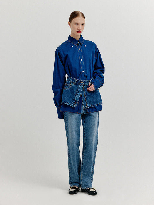 Eenk Xinan Layered Denim Skirt Belt - Blue