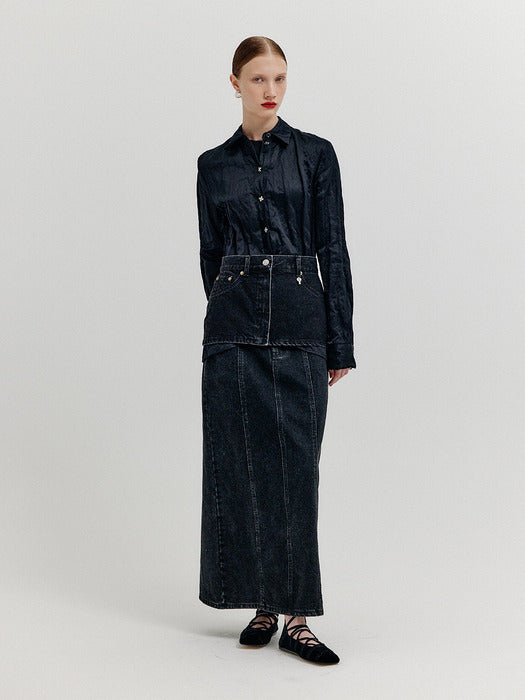 [EENK] Xinan Layered Denim Skirt Belt - Denim Black