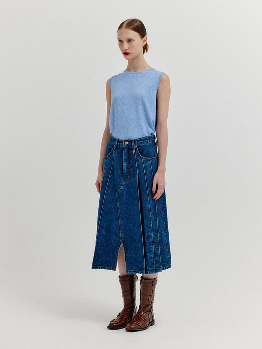 [EENK] Xuety Cashmere Blend Knit Vest - Grey Blue