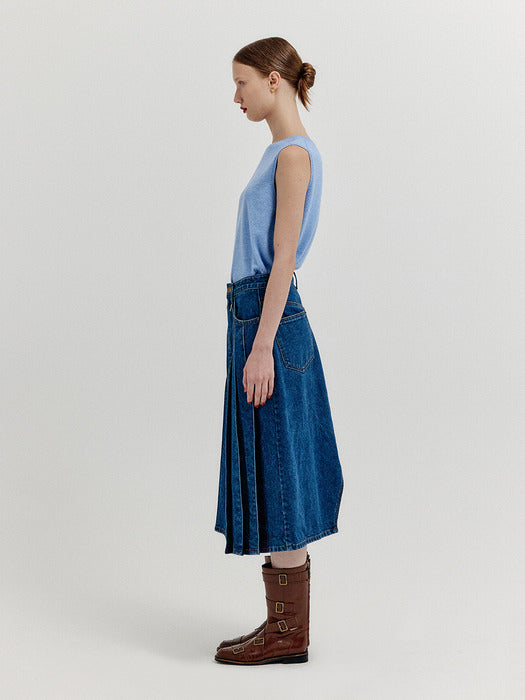 [EENK] Xuety Cashmere Blend Knit Vest - Grey Blue