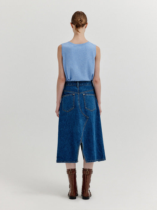 [EENK] Xuety Cashmere Blend Knit Vest - Grey Blue