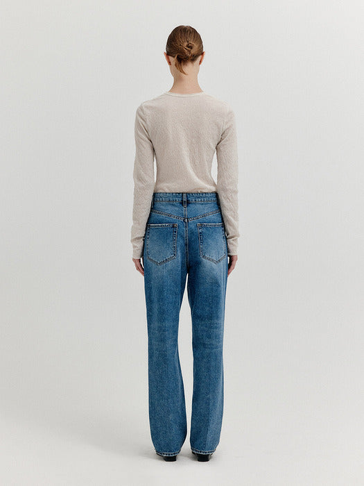 [EENK] Xeneva Asymmetric Front Denim Pants - Blue