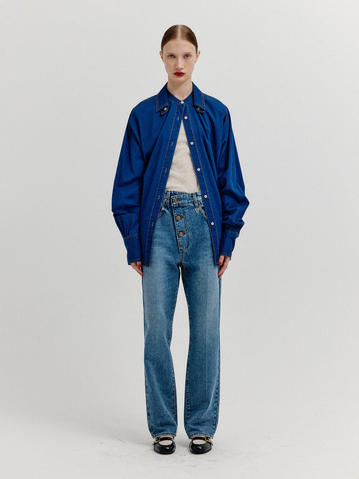 Eenk Xover Long Sleeve Denim Shirt - Denim Blue