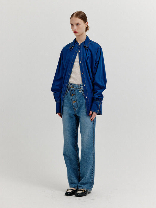 Eenk Xover Long Sleeve Denim Shirt - Denim Blue