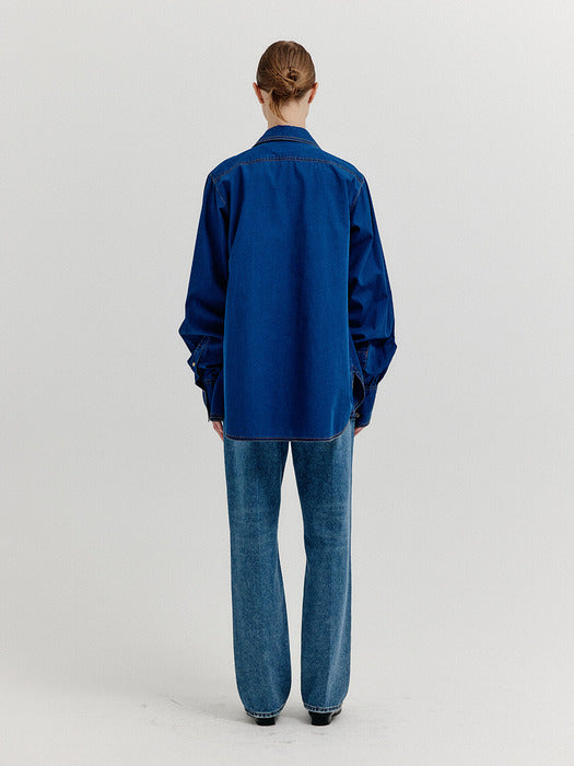 Eenk Xover Long Sleeve Denim Shirt - Denim Blue