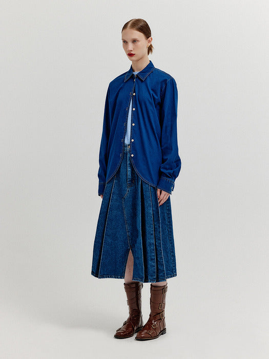 Eenk Xaya Oversized Denim Shirt - Denim Blue