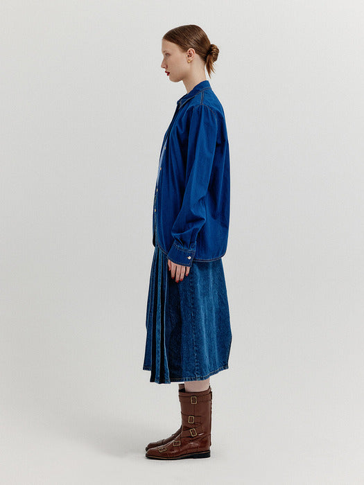 Eenk Xaya Oversized Denim Shirt - Denim Blue