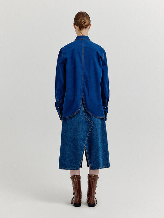 Eenk Xaya Oversized Denim Shirt - Denim Blue