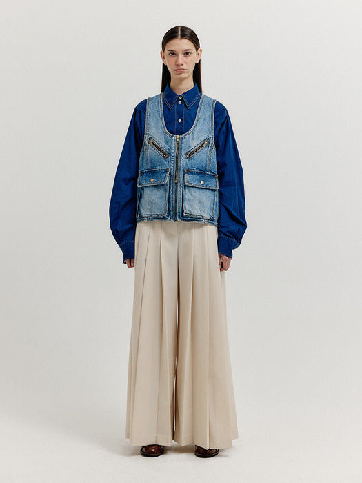 Eenk Xeby Utility Denim Vest - Blue