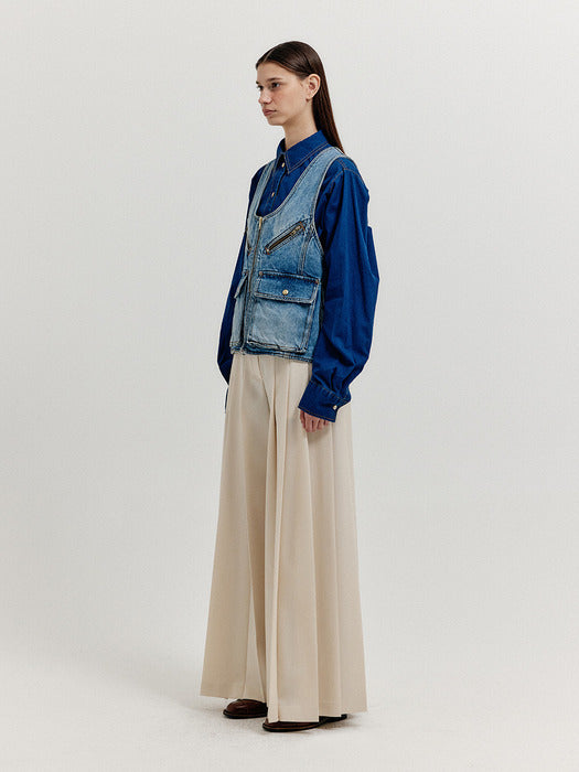 [EENK] Xeby Utility Denim Vest - Blue