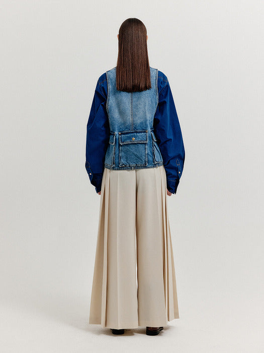 [EENK] Xeby Utility Denim Vest - Blue