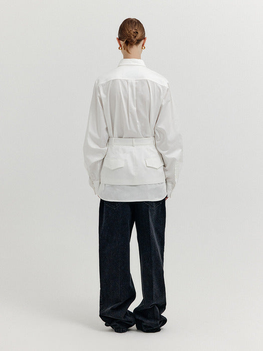 Eenk Xirt Oversized Shirt with Skirt Belt - White