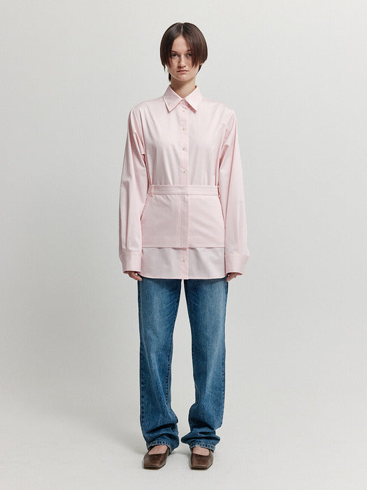 [EENK] Xirt Oversized Shirt with Skirt Belt - Light Pink