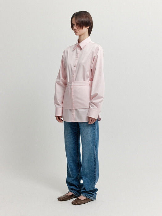 [EENK] Xirt Oversized Shirt with Skirt Belt - Light Pink