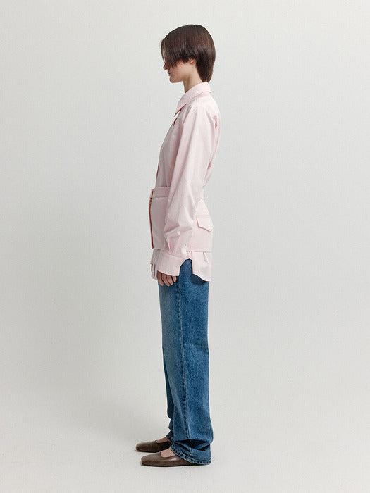 [EENK] Xirt Oversized Shirt with Skirt Belt - Light Pink
