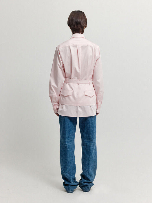 [EENK] Xirt Oversized Shirt with Skirt Belt - Light Pink