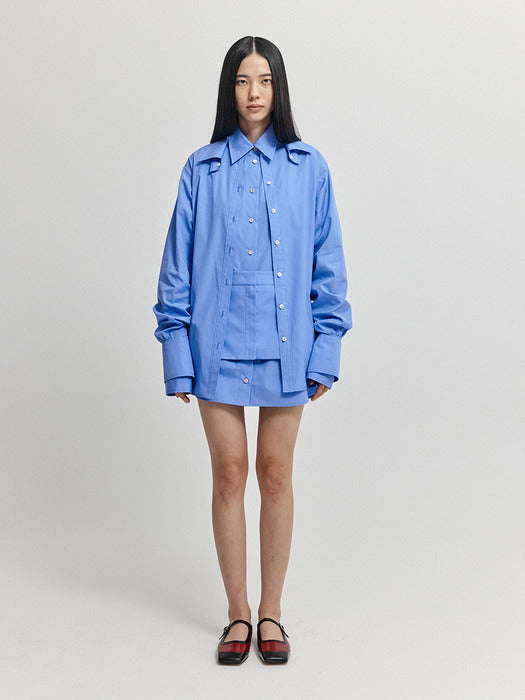 Eenk Xirt Oversized Shirt with Skirt Belt - Blue