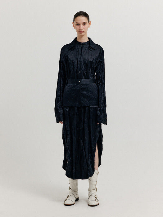 [EENK] Xyo Shirt Dress with Separable Collar and Skirt Belt - Black