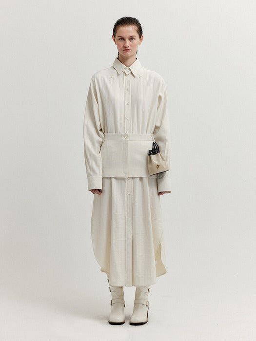 Eenk Xyo Shirt Dress with Separable Collar and Skirt Belt - Ivory