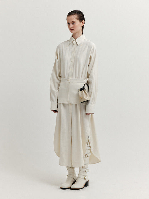 Eenk Xyo Shirt Dress with Separable Collar and Skirt Belt - Ivory