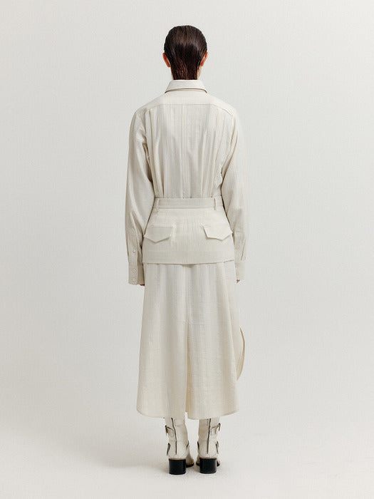 Eenk Xyo Shirt Dress with Separable Collar and Skirt Belt - Ivory