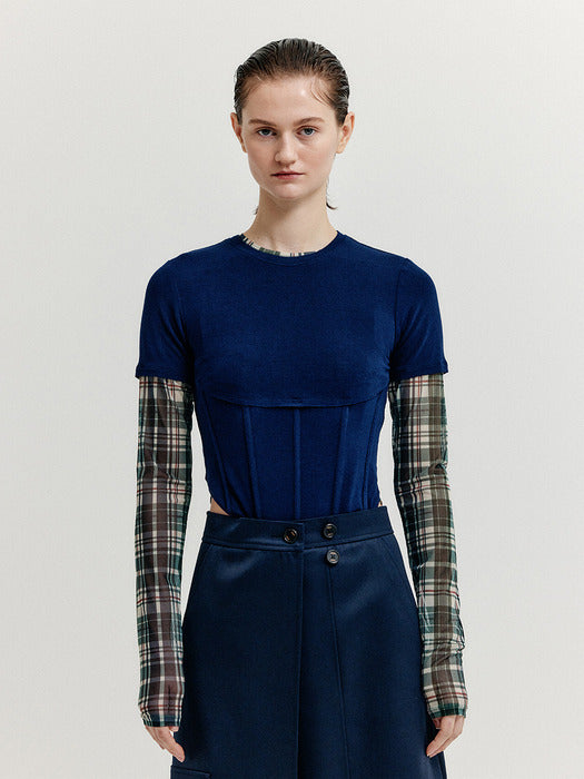 Eenk Xesley Short Sleeve Bustier T-shirt - Navy