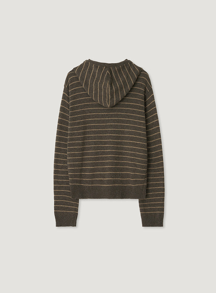 Mango Maniplease Colin Hood Knit Cardigan Brown Stripe