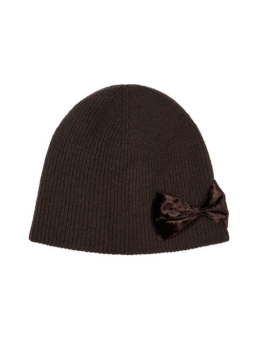 RIBBON LOGO KNIT BEANIE_brown