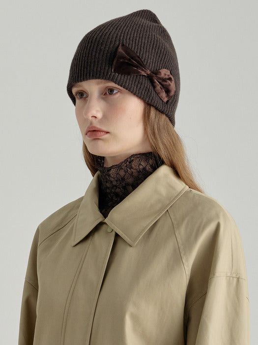 Margesherwood Ribbon Logo Knit Beanie brown