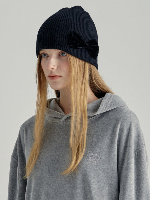 RIBBON LOGO KNIT BEANIE_black