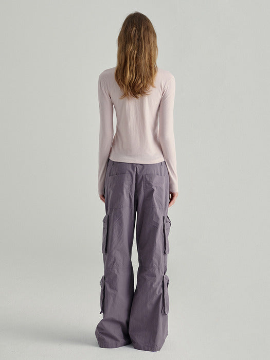 WOOD EYELET SLIM T-SHIRT_pink