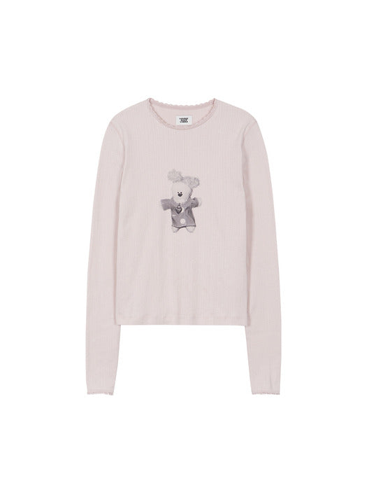 WOOD EYELET SLIM T-SHIRT_pink