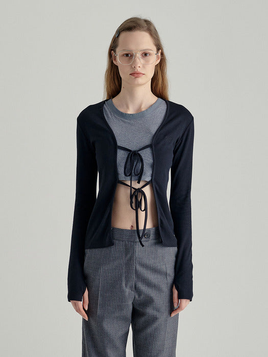 LACE-UP RIB CARDIGAN_black