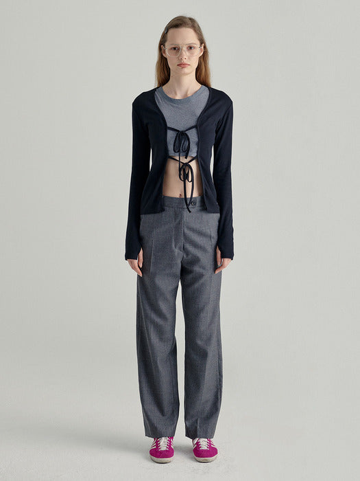 LACE-UP RIB CARDIGAN_black